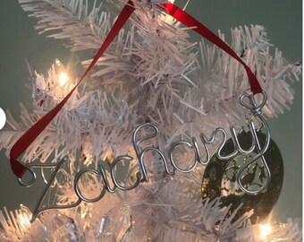 Personalized First Christmas Ornament: Handmade Silver Wire Name Ornament