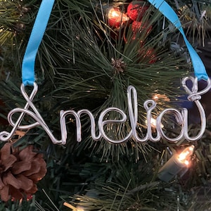 custom ornaments,personalized christmas ornaments,wire name ornaments,christmas ornament handmade,christmas family ornaments,Amelia ornament image 1