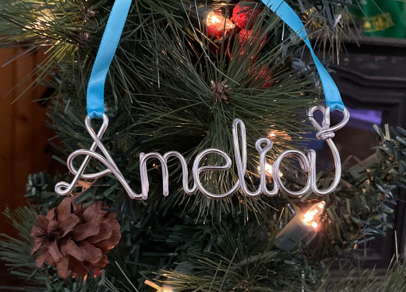 custom ornaments,personalized christmas ornaments,wire name ornaments,christmas ornament handmade,christmas family ornaments,Amelia ornament image 1