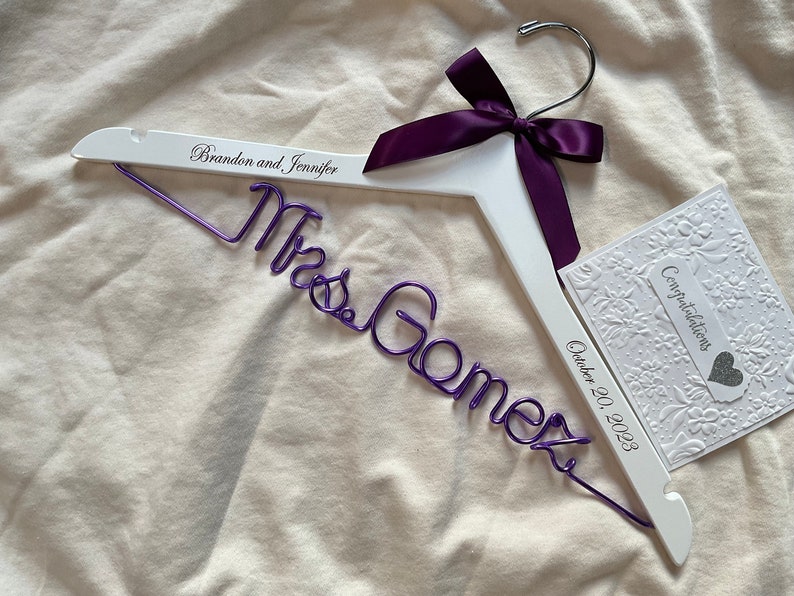 wedding hanger,wedding hanger for bride,bridal hanger,bridal dress hanger,bride gift,wedding hanger,Personalized Hanger,Bride hanger white +card