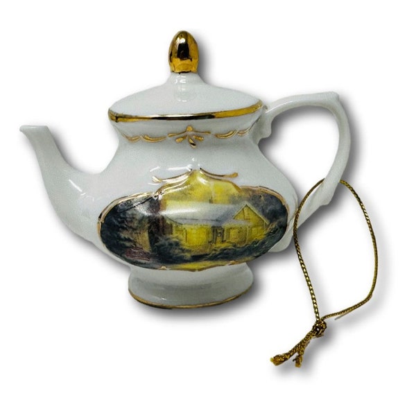 Thomas Kinkade Teapot Christmas Ornament Ceramic Kurt Adler