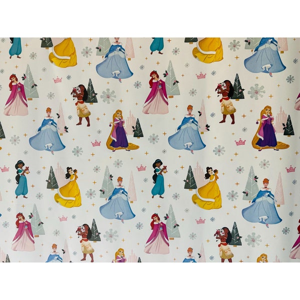 Hallmark Wrapping Paper Christmas Disney Princesses White 30 sq ft Roll Holiday Gift