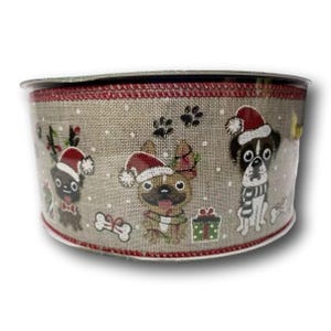 Kirkland Christmas Wire-Edged Ribbon Psy Szczenięta Zwierzęta 2.5" szerokości 50 jardów Opakowanie