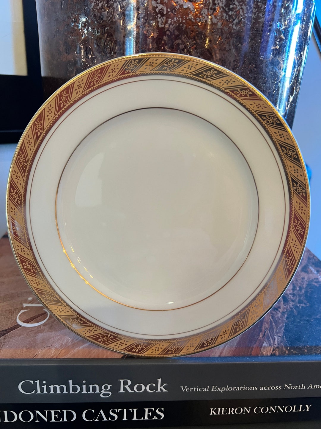 White & Gold Dish Set. Wedding Band China. Sango Spun Gold. Dinner, Salad or Dessert, Soup Plates, Sugar Bowl, Serving Dishes. main image 1