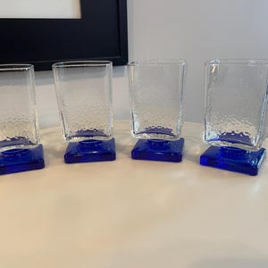 Bormioli Rico Cobalt Blue Square Pedestal Base Glasses. Italy- Set of 4