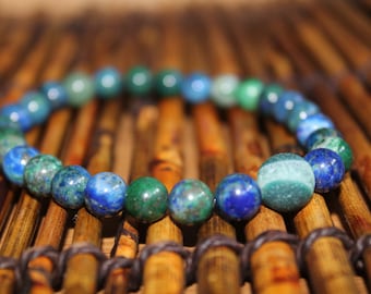 Heaven and Earth - Azurite Malachite Gemstone Bracelet with a Matte Druzy Agate Focal and Green Aventurine Accent
