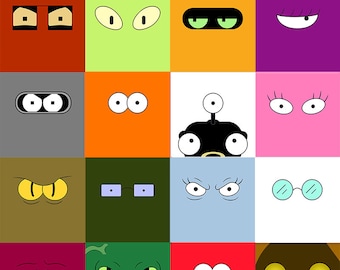 FULL SET Minimalist Prints - Geek Gift, Nerd Poster Set, Television Show Collection, Bender, Leela, Fry, Kif, Amy, Lrrr, Morbo, Mom