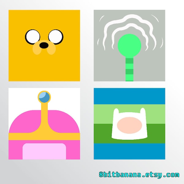 Minimalist Prints - Set of 4 - Cartoon Print Set, Kids Poster, Geek Gift, Finn and Jake, Poster Set, Geek Decor