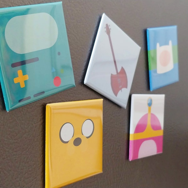 Marceline, PB, Finn y Jake Set de 5 imanes de refrigerador minimalistas para decoración de dormitorios, decoración de taquillas, regalo de fans de dibujos animados