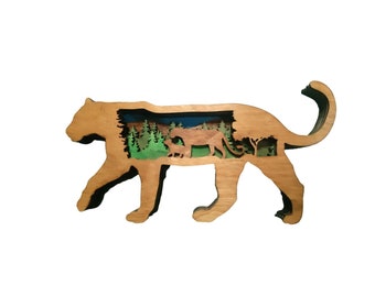 Handcrafted Mountain Lion Lasered Wood Wall Art