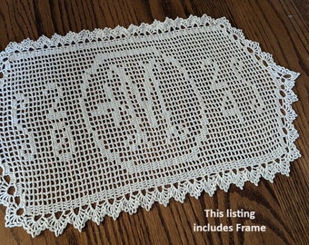 Framed Personalized Crochet Monogrammed Doily for 13th Anniversary Gift