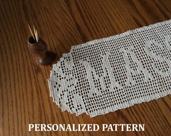 Tapete de crochet con nombre de familia, recuerdo de boda (solo patrón)