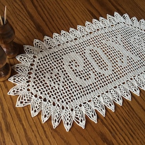 Tapete de ganchillo personalizado con nombre para regalo de recuerdo de boda de encaje