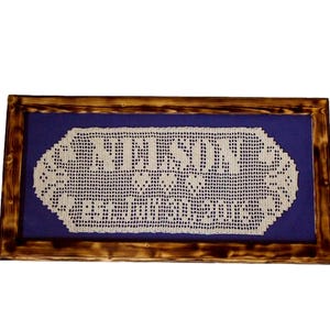 Lace Anniversary Crochet Name Doily with Frame as Gifts for Husband or Gifts for Wife