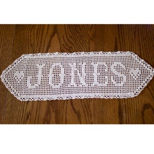 Filet Crochet Last Name Doily for Wedding Anniversary Gift