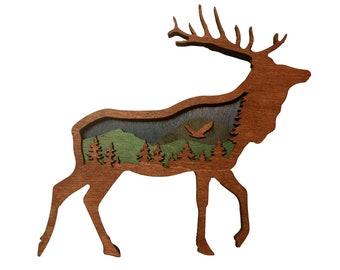 Laser-cut Wood Elk Wall Hanging