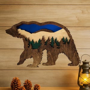 Wooden Bear Wall Art - Rustic Home Decor Cabin - Mountain Cabin Decor