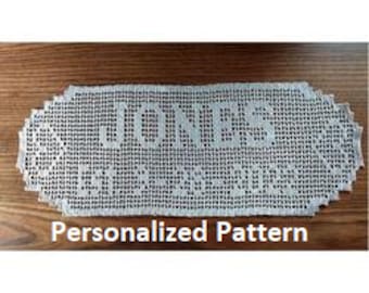 Filet Crochet Family Name Doily Wedding Date Keepsake - Pattern Only