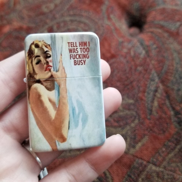 Forever Busy Girl Pin up Flip Top Lighter