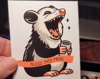 Bless This Mess Possum Vinyl Sticker: Waterproof Laptop Decal