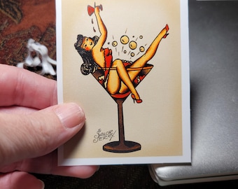 Martini Girl Vinyl Sticker: Waterproof Laptop Decal