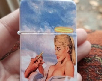Temptation Smoking Girl Pin Up Flip Top Lighter