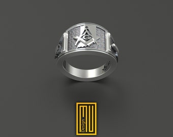 Band Style Masonic Ring with Indiana State Sign - 925k Sterling Silver - Handmade Men's Jewelry