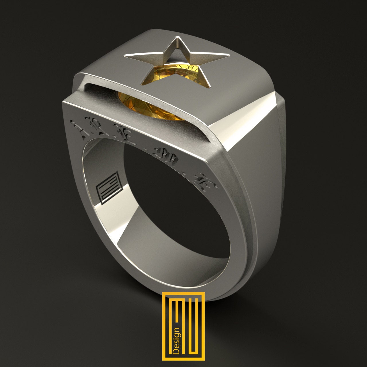 OES Order of Eastern Star Ring with Amber Gemstone