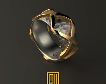 Ring With Five Golden X - Handmade Jewelry