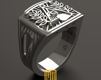 Masonic Ring 925K Solid Sterling Silver - Freemason Signet Ring, Handmade Men's Jewelry - Esoteric & Mystic Gift