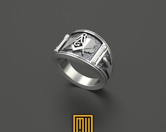 Bant Style Pennsylvania State Sign Masonic Ring, 925k Sterling Silver - Handmade Men's Jewelry, Masonic Ring