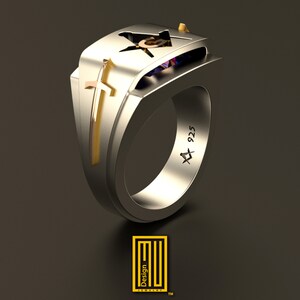 Masonic Ring with Amethyst or Citrine Gemstone Freemason Signet Ring Handmade Men's Jewelry Amethyst 18k Gold