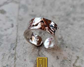 Ring for Past Master - 14k Rose Gold Symbol, Main Body Hammered Finish - Handmade Men's Jewelry