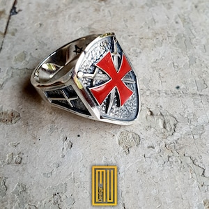 The Knights Templar Ring 925k Sterling Silver With Enamel With Sword ...