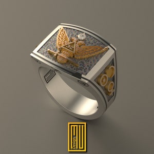 Ring für Scottish Rite 32nd Degree mit goldenem Adler und Alchimisten Symbol
