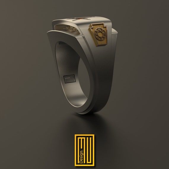 Masonic Ring With Golden Royal Arch and Past Master Sign Citrine
