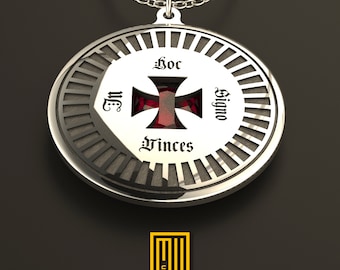 Knights of Templar Pendant with Special cut Imitation Ruby - 925K Sterling Silver, Masonic Gift