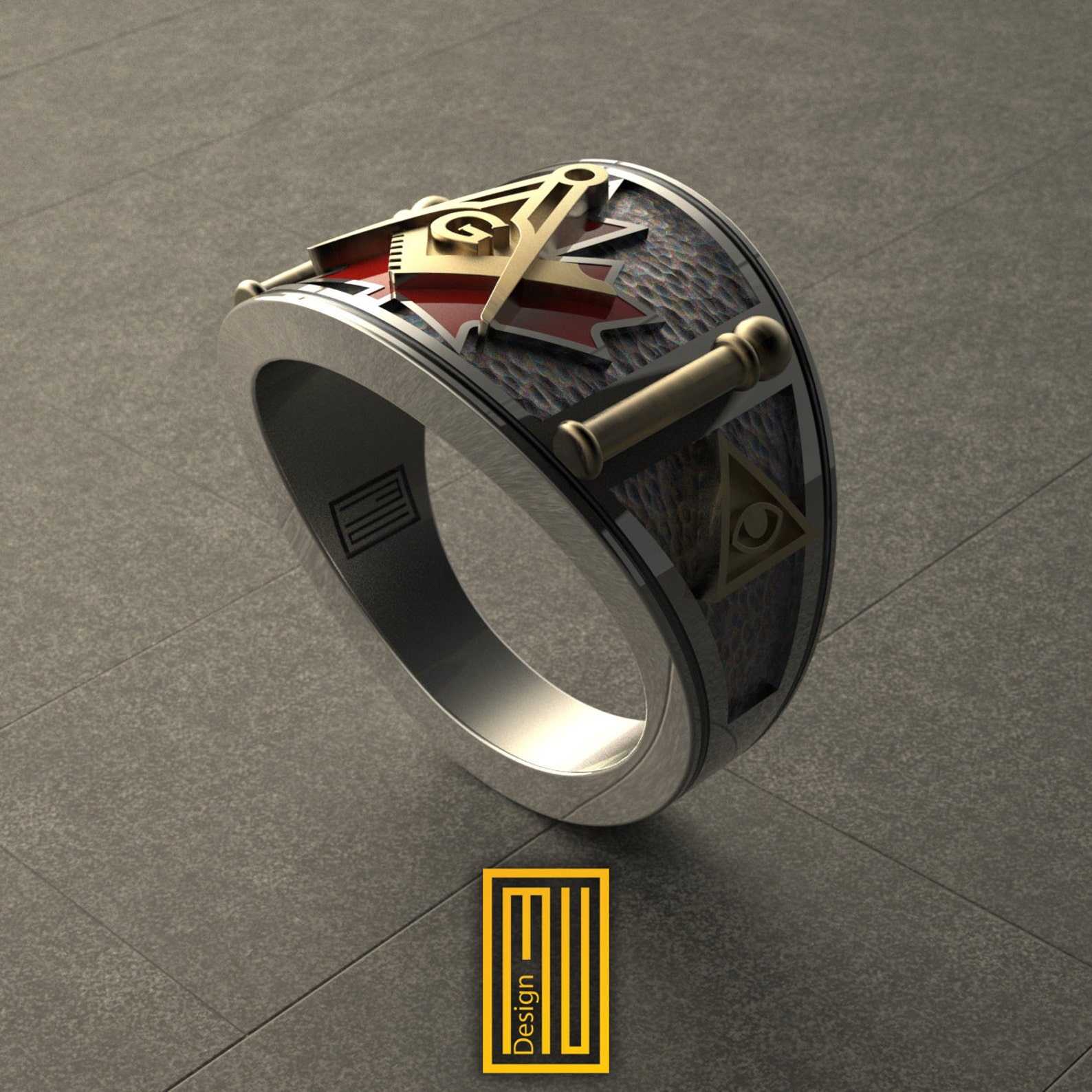 Band Style Masonic Ring With Enameled Maple Leaf 925K Sterling Etsy