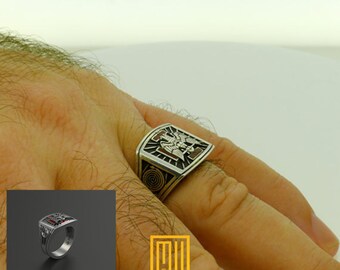 Scottish Rite Masonic Ring 925K Sterling Silver with Enamel - Handmade Freemason Jewelry - Esoteric & Mystic Ring