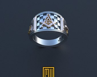 Ring With Masonic Tiles, Gold, Bronze or Silver Tools