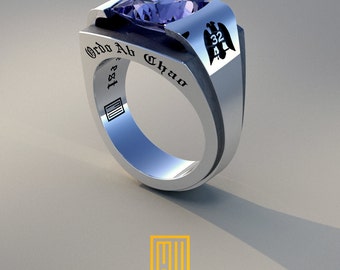 Scottish Rite 32nd Degree Masonic Rings with Amethyst Gemstone - 925k Sterling Silver, Handmade Men's Masonic Jewelry