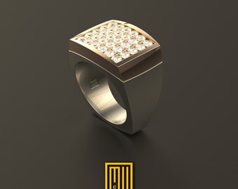 Golden Ring with 30x Diamonds or Black Diamonds - Handmade Men's Jewelry, Unique Diamond Ring, Statement Ring - Esoteric & Mystic Gift