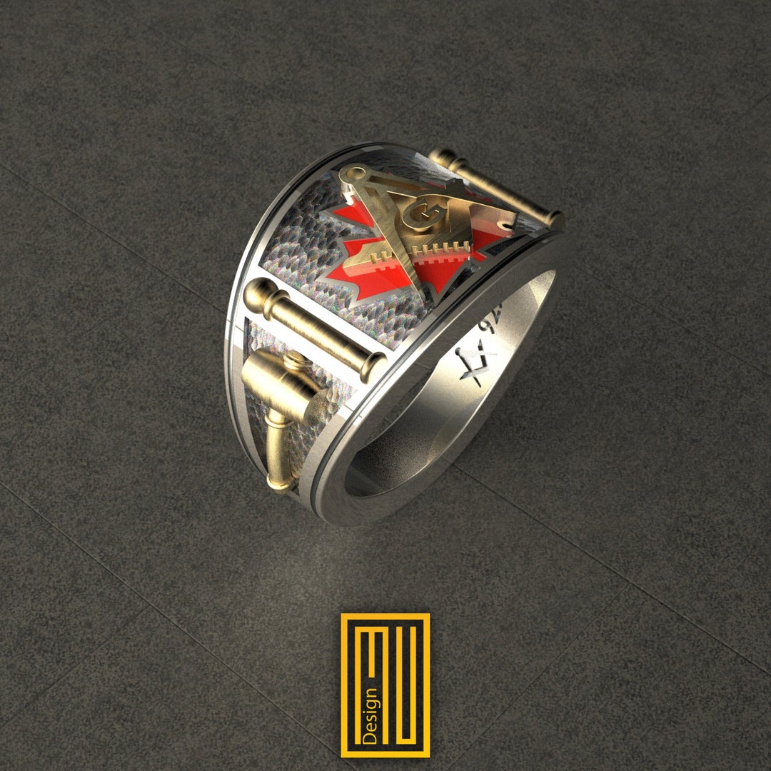 Band Style Masonic Ring With Enameled Maple Leaf 925k Etsy