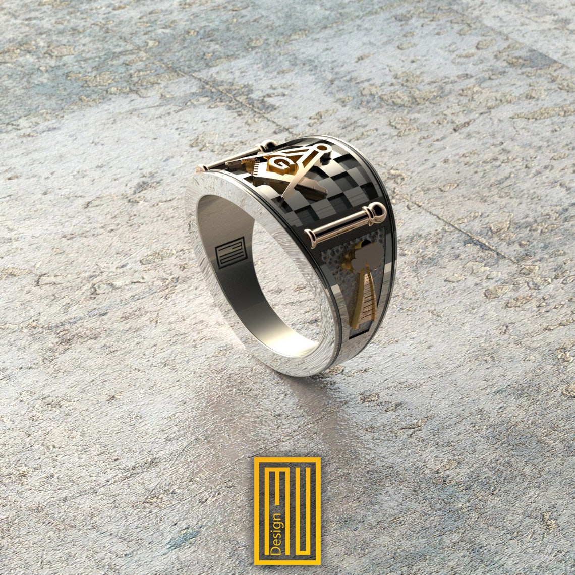 Band Style Masonic Ring With Jacobs Ladder and Me Not Etsy
