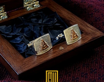 Cufflinks for Past Master 14k Gold - Handmade Jewelry, Masonic Accessory, Unique Gift