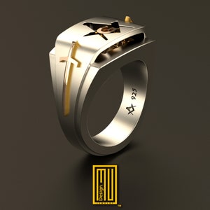 Masonic Ring with Amethyst or Citrine Gemstone Freemason Signet Ring Handmade Men's Jewelry Citrine 18k Gold