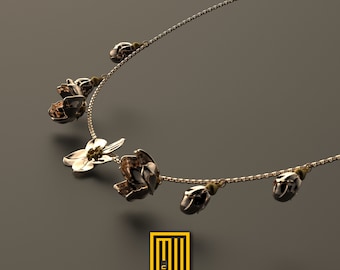 Golden Forget me not Flowers Necklace