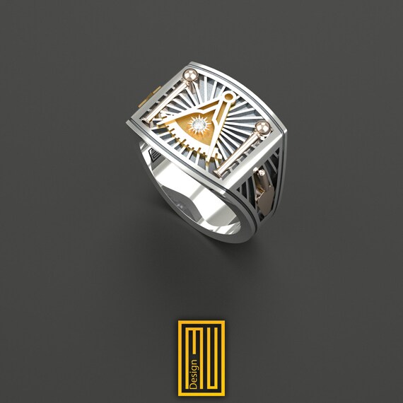 PikaLF Master Freimaurer Ring Für Männer, Kompass Freimaurer Ring