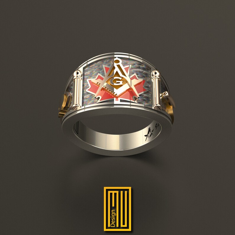 Band Style Masonic Golde Ring With Canada Flag Etsy