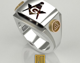 Masonic Ring for York Rite with Special cut Zirconia Ruby, Golden Sword, 925k Sterling Silver - Handmade Men's Jewelry